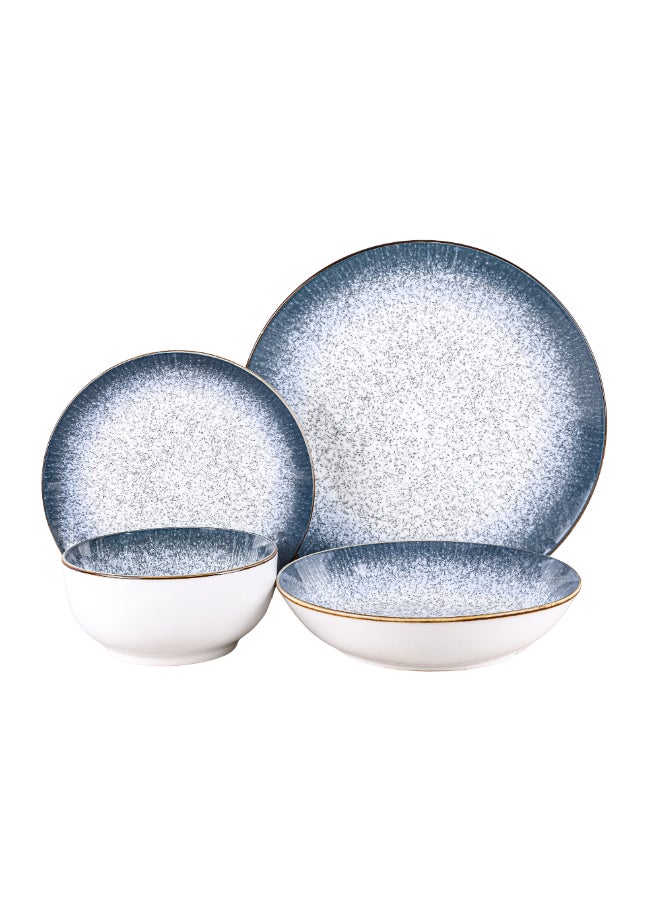 طقم عشاء سيراميك حجري عالي الجودة 16 قطعة أبيض وأزرق 31.5 x 22 x 31 سم 13723 - BLUE